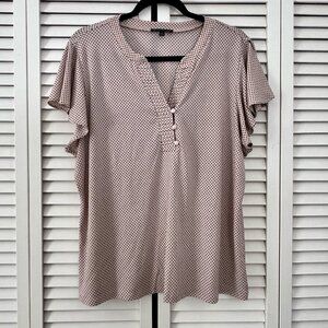 Adrianna Papell Mini Dots Blouse Women's Nude Size XL.